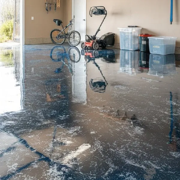 Highly reflective black and blue glossy epoxy flooring