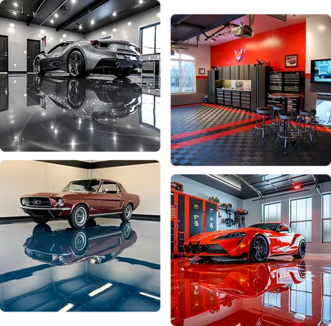 collage of four luxury garages, each featuring a different style