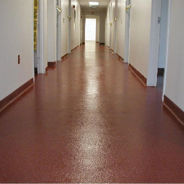 glossy red-brown quartz-filled epoxy flooring